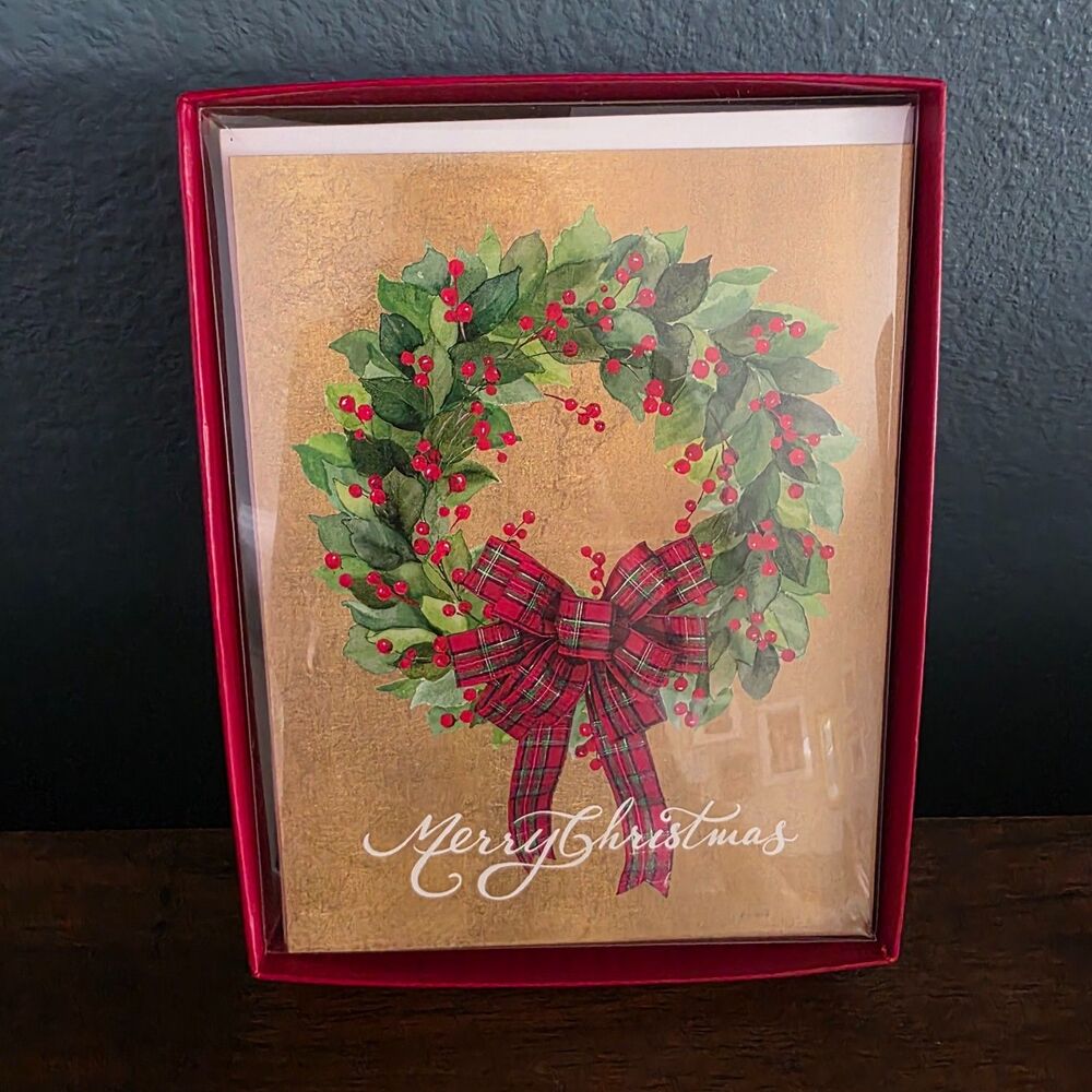 NIB Caspari Merry Christmas Holiday Greeting cards 15 cards 16 envelopes Wreath